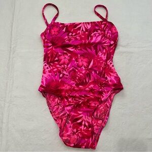 Vintage Beach Cabana Hot Pink One Piece Swimsuit